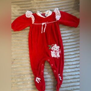 Vintage Petit Jouet Red Velvet Baby Bear One Piece